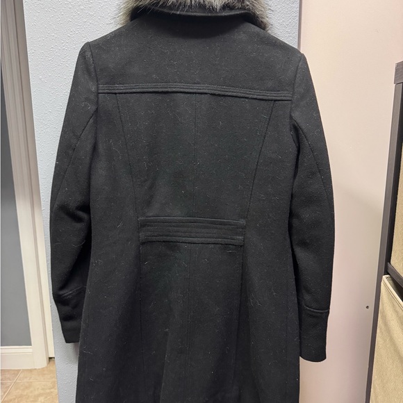 Banana Republic Black Wool Coat Faux Fur Collar - Picture 5 of 5